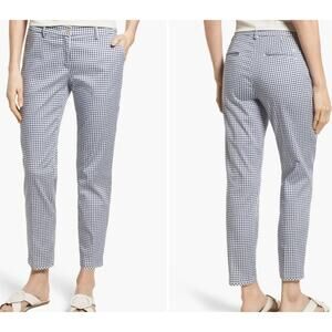 Brax Maron Blue Gingham Frayed Hem Stretch Cotton Pants Women's 36 US 16